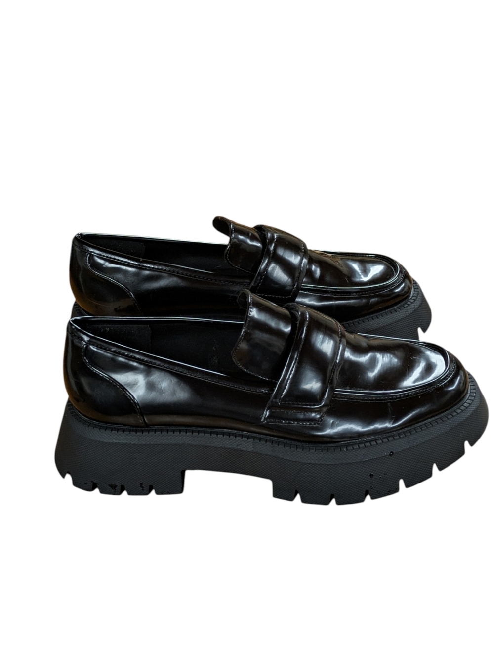 Zara Lug Sole Platform Loafer Glossy Black Size 40 - Picture 2 of 9